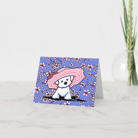 KiniArt Cherry Blossom Bichon Frise Feestdagen Kaart (Voorkant)