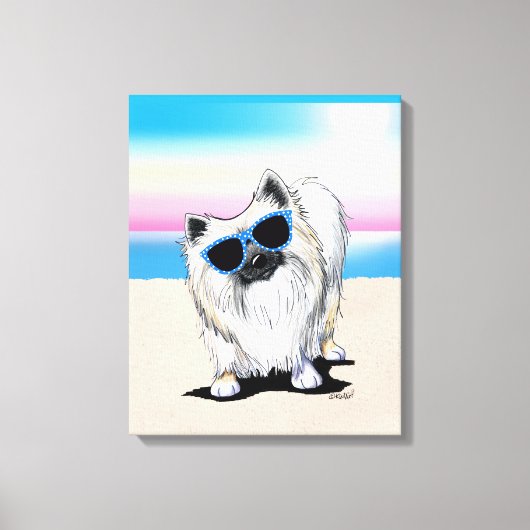 KiniArt Chester Pomeranian Dog Beach Canvas Print (Voorkant)