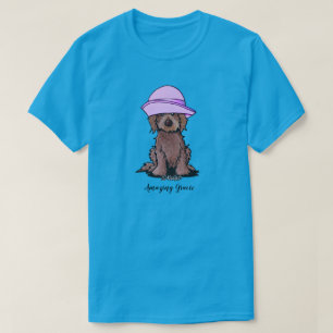 KiniArt Chocolate Goldendoodle Meisje in Roze Hoed T-shirt