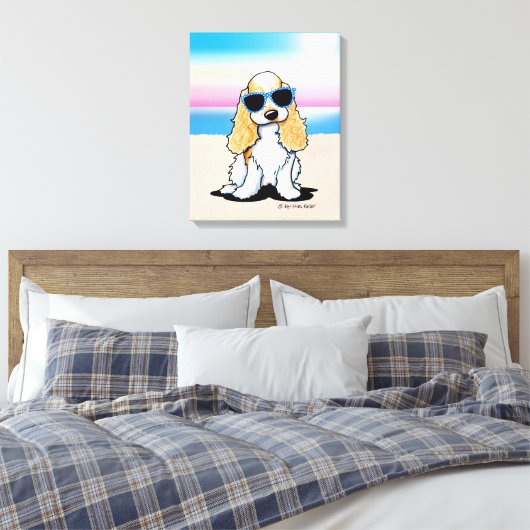KiniArt Cocker Spaniel Dog Beach Canvas Afdruk (Insitu (Slaapkamer))