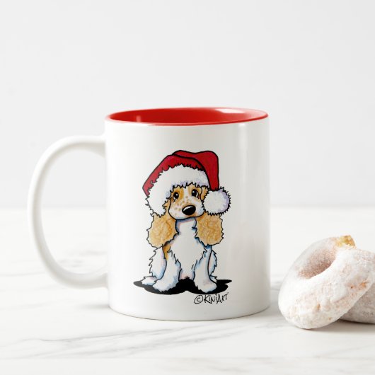 KiniArt Cocker Spaniel-kerstMok Tweekleurige Koffiemok (Met donut)