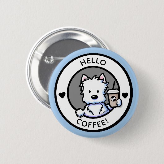 KiniArt Coffee Westie Ronde Button 5,7 Cm (Voorkant /achterkant)