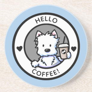 KiniArt Coffee Westie Round Zandsteen Onderzetter