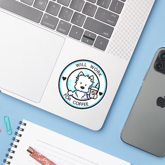 KiniArt Coffee Westie Sticker (Laptop met iPhone)