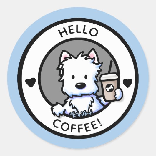 KiniArt Coffee Westie Stickers (Voorkant)