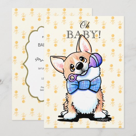 KiniArt Corgi Baby Shower Uitnodigingen (Voorkant / Achterkant)