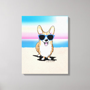 KiniArt Corgi Dog Beach Canvas Afdruk