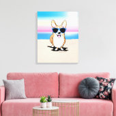 KiniArt Corgi Dog Beach Canvas Afdruk (Insitu (Woonkamer))