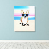 KiniArt Corgi Dog Beach Canvas Afdruk (Insitu (Houten vloer))