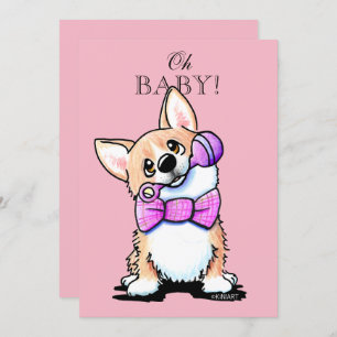 KiniArt Corgi Pink Baby Shower-uitnodigingen Kaart