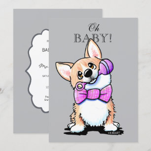 KiniArt Corgi Pink en Grey Invitations Kaart