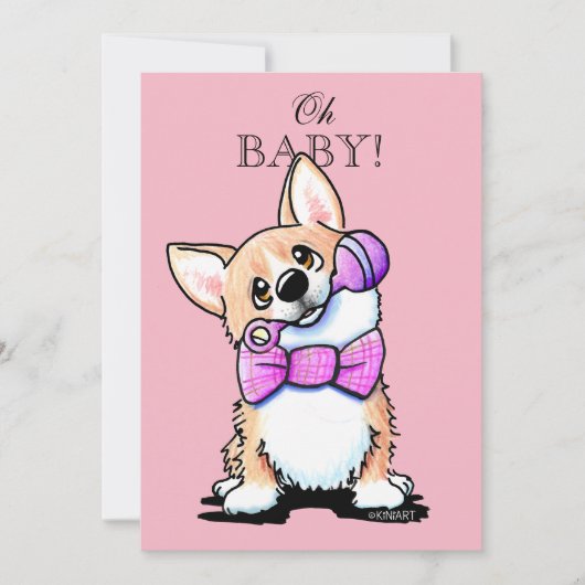 KiniArt Corgi Roze Baby Douche Uitnodigingen (Voorkant)