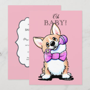 KiniArt Corgi Roze Baby Douche Uitnodigingen