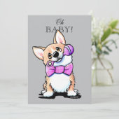 KiniArt Corgi Roze en Grijs Uitnodigingen (Staand voorkant)