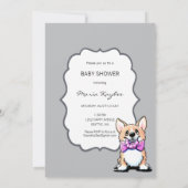 KiniArt Corgi Roze en Grijs Uitnodigingen (Achterkant)