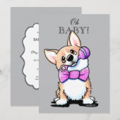 KiniArt Corgi Roze en Grijs Uitnodigingen (Voorkant / Achterkant)