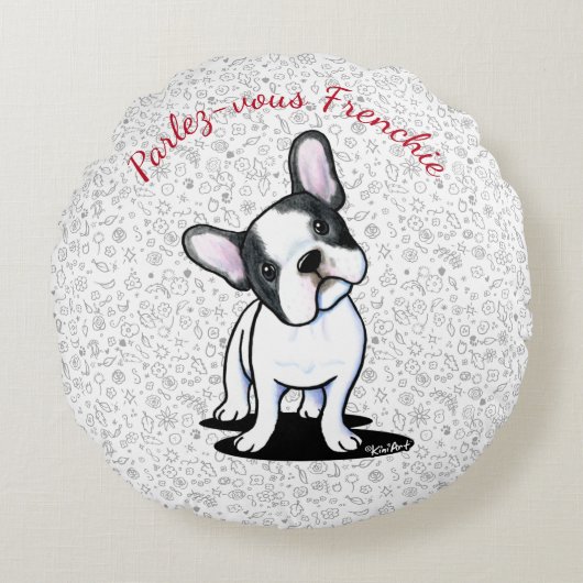 KiniArt Curious French Bulldog Rond Kussen (Voorkant)