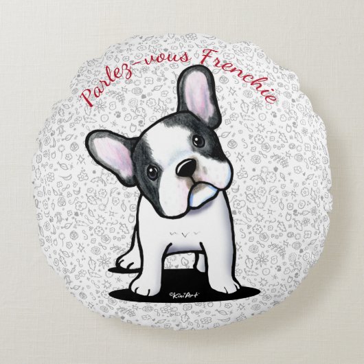 KiniArt Curious French Bulldog Round Pillow Rond Kussen (Voorkant)