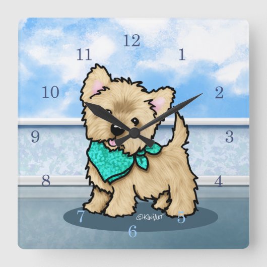 KiniArt Cutieface Cairn Square Wall Clock Vierkante Klok (Voorkant)