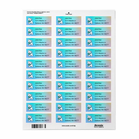 KiniArt Cutieface Westie Return Address Label (Full Sheet)