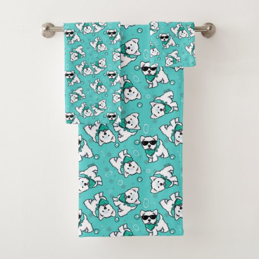 KiniArt Cutieface Westies Bath Towel Set Bad Handdoek (Insitu)