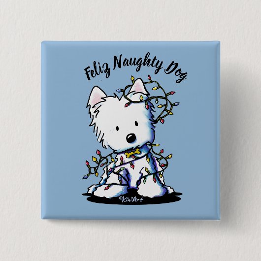 KiniArt Delighted Westie Vierkante Button 5,1 Cm (Voorkant)