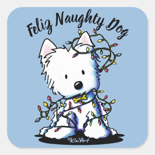 KiniArt Delighted Westie Vierkante Sticker (Voorkant)