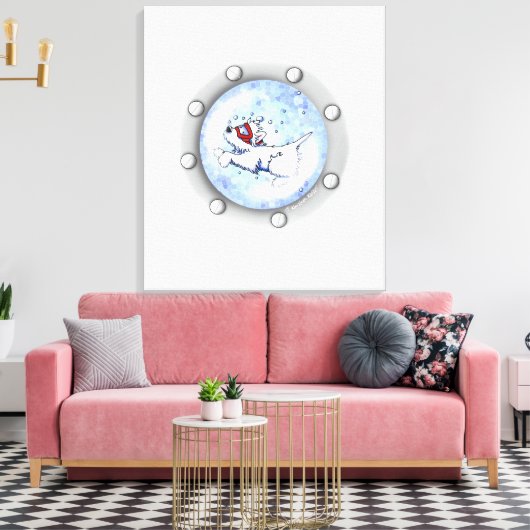 KiniArt Diving Westie Terrier Porthole Canvas Afdruk (Insitu (Woonkamer))