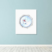 KiniArt Diving Westie Terrier Porthole Canvas Afdruk (Insitu (Houten vloer))