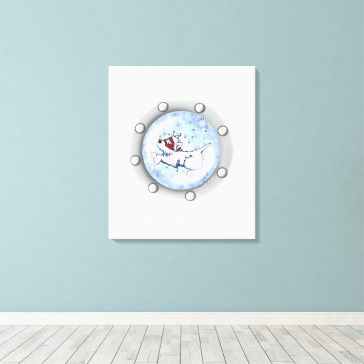 KiniArt Diving Westie Terrier Porthole Canvas Afdruk (Insitu (Houten vloer))
