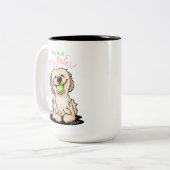 KiniArt Doodle Dog MY BALL Tweekleurige Koffiemok (Voorkant links)