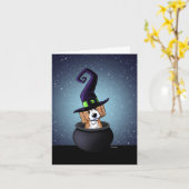 KiniArt Doodle Dog Witch Halloween Kaart (Gele Bloem)