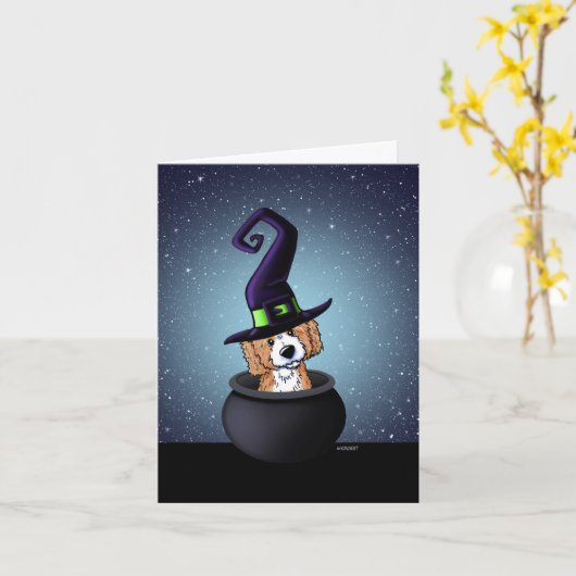 KiniArt Doodle Dog Witch Halloween Kaart (Gele Bloem)