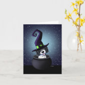 KiniArt Doodle Dog Witch Halloween Kaart (Gele Bloem)