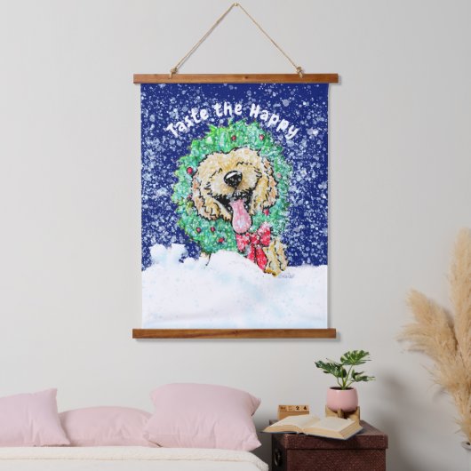 KiniArt DoodleMoji Goldendoodle Kerstmis  Hangend Wandkleed (Slaapkamer)