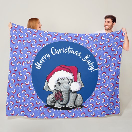KiniArt Elephant-kerstfeest Fleece Blanket (In situ)