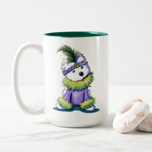 KiniArt Flapper Westie Tweekleurige Koffiemok (Met donut)