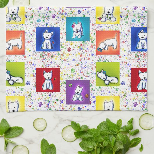 KiniArt Flowerbox Westies Theedoek (Gevouwen)