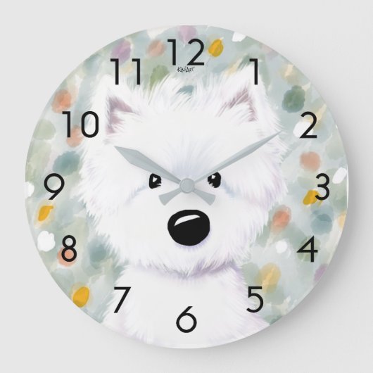 KiniArt Fluffy Westie Impressions Grote Klok (Voorkant)