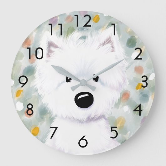 KiniArt Fluffy Westie Impressions Grote Klok (Voorkant)