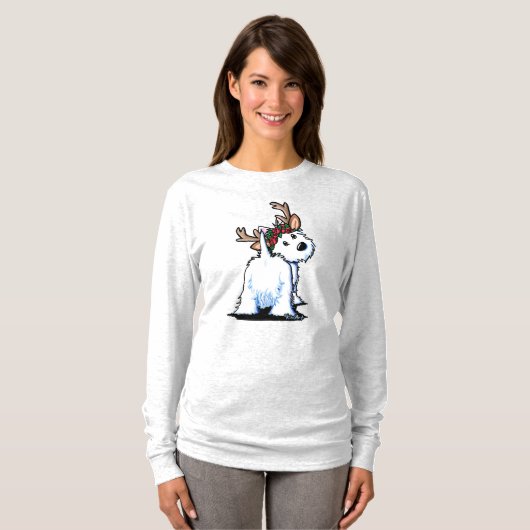 KiniArt Fluffyt Westie Reindeer T-Shirt (Voorkant volledig)