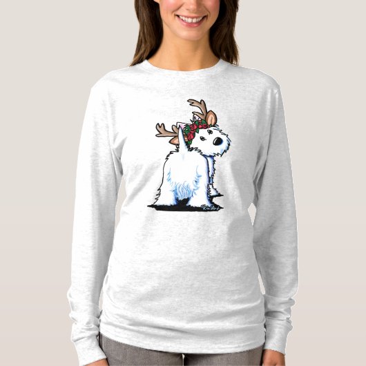 KiniArt Fluffyt Westie Reindeer T-Shirt (Voorkant)