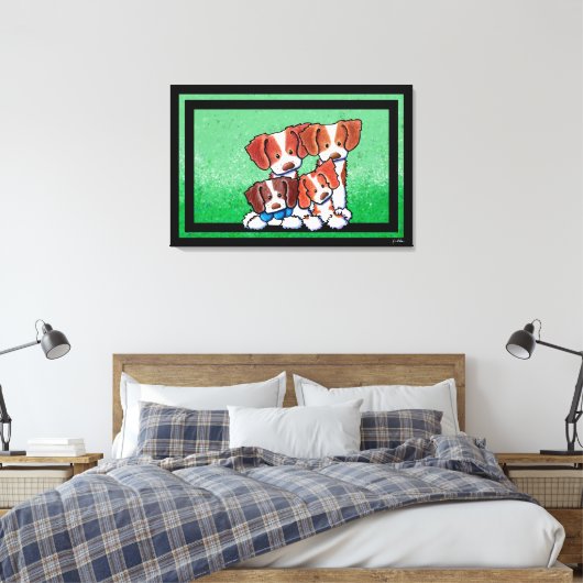 KiniArt Four Brittany Dogs Art Canvas Afdruk (Insitu (Slaapkamer))