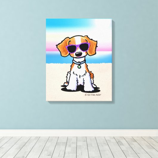 KiniArt French Brittany Dog Beach Canvas Afdruk (Insitu (Houten vloer))