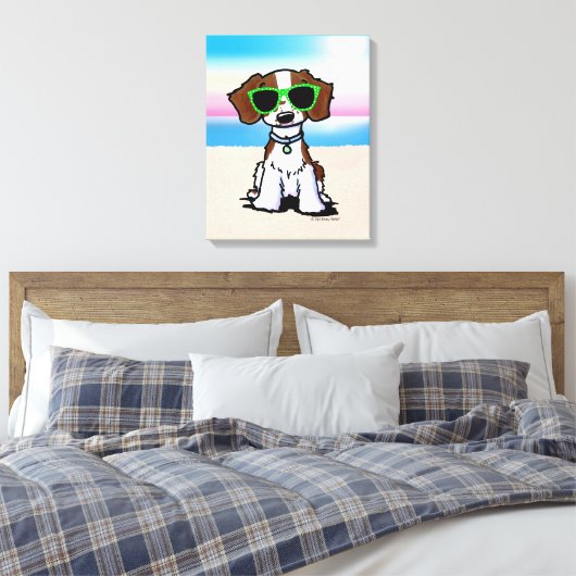 KiniArt French Brittany Dog Beach Canvas Afdruk (Insitu (Slaapkamer))