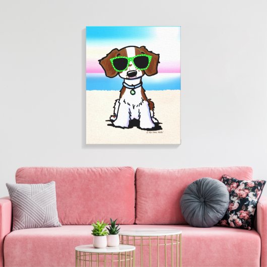 KiniArt French Brittany Dog Beach Canvas Afdruk (Insitu (Woonkamer))