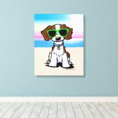 KiniArt French Brittany Dog Beach Canvas Afdruk (Insitu (Houten vloer))