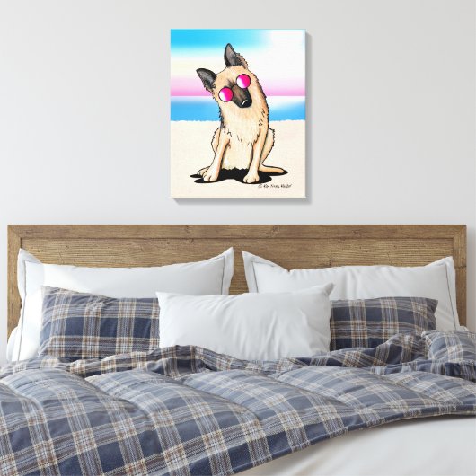 KiniArt German Shepherd Beach Canvas Afdruk (Insitu (Slaapkamer))
