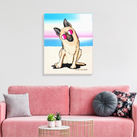 KiniArt German Shepherd Beach Canvas Afdruk (Insitu (Woonkamer))