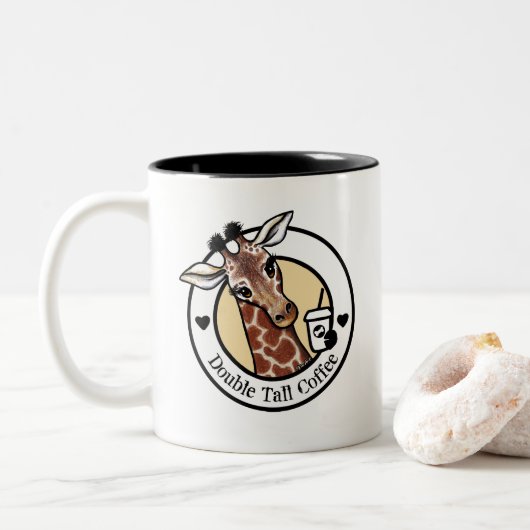 KiniArt Giraffe Coffee Tweekleurige Koffiemok (Met donut)